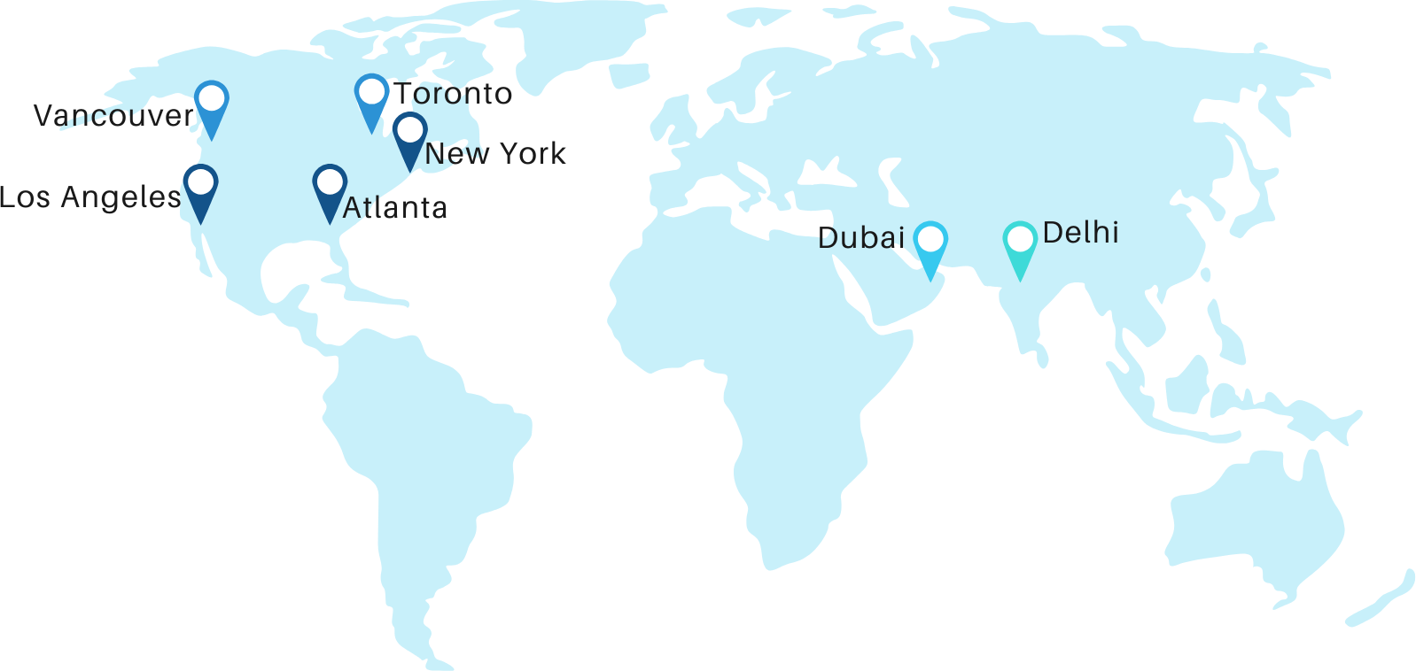 Map showing Centura Worldwide locations in Canada, India, USA, and Dubai
